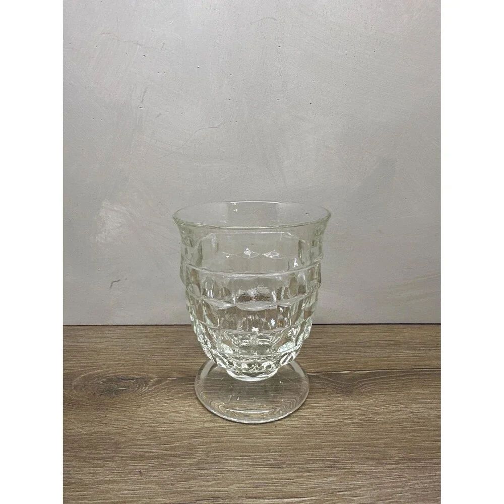 Vintage 1960s Indiana Glass Whitehall Cubist Clear Short Tumbler Glass Set of 5